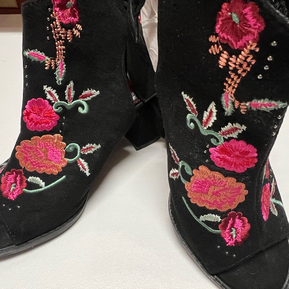 Embroidered Black Ankle Boots